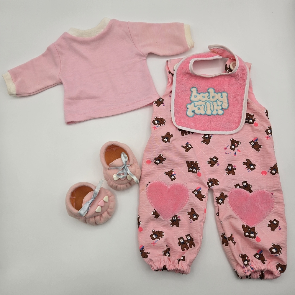 Vintage 1985 Baby Talk 18" Doll Outfit Complete Jumper Bib Shirt Shoes NO DOLL